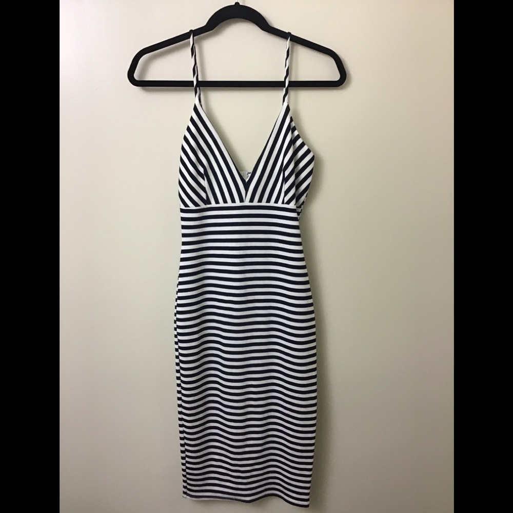 Spaghetti Strap Stripe Black and White Dress